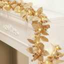 Syhood 2 Pcs Christmas Glitter Berry String Garland 6ft Artificial Lighted Berry Holly Leaves Garland Indoor Outdoor LED for Christmas Holiday Fireplace Mantel Decor (Gold)