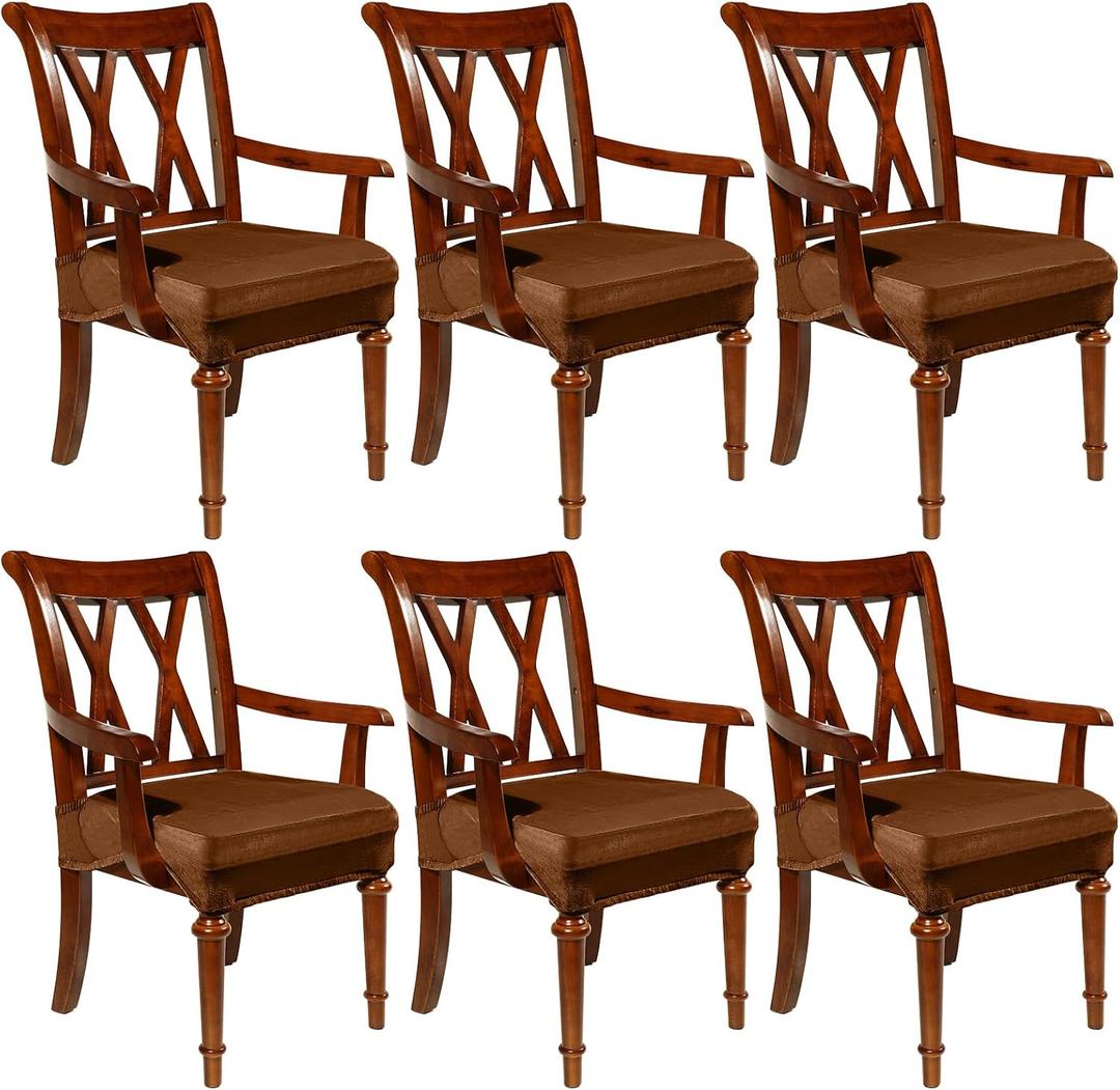 Havawish Large Dining Room Chair Seat Covers with Armrest Dining Chair Slip Covers Protectors(6 Pcs,Camel)