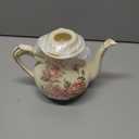 Rose Pattern Ceramic Tea Pot, STARVAST Vintage Floral Pottery Teapot Ivory 28oz Large Porcelain Decorative Teapot, Gifts or Collections Idea (Capacity: 800 mL)