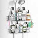 Shower Caddy Hanging - Never Rust Shower Hanging Organizer - Aluminum Over the ShowerHead Caddy with Soap Basket and 6 Hooks for Razor/Sponge (Silver)