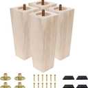 Furniture feet Table Legs Couch Legs Unfinished Square Bed Feet 6 inch Wood Replacement Leg for Furniture Set of 4, Natural (4set, 6in)