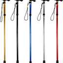 Folding Lightweight Walking Stick - Adjustable Aluminum Metal Collapsible Travel Cane with Non-Slip Rubber Base
