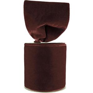 Velvet Wired Edge Ribbon, 4 Inch Width, Christmas Gift Wrapping Ribbon, Waterproof for Wreath DIY Crafts (Brown, 20 Yards)