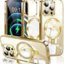 ESTPEAK Titanium Gold CD Mag-Stand Case for iPhone 12 Pro Max Case with Invisible Magnetic Ring, [Fit for MagSafe] [Never Yellowing] Top Clear Phone Case Cover for iPhone 12 Promax 6.7"