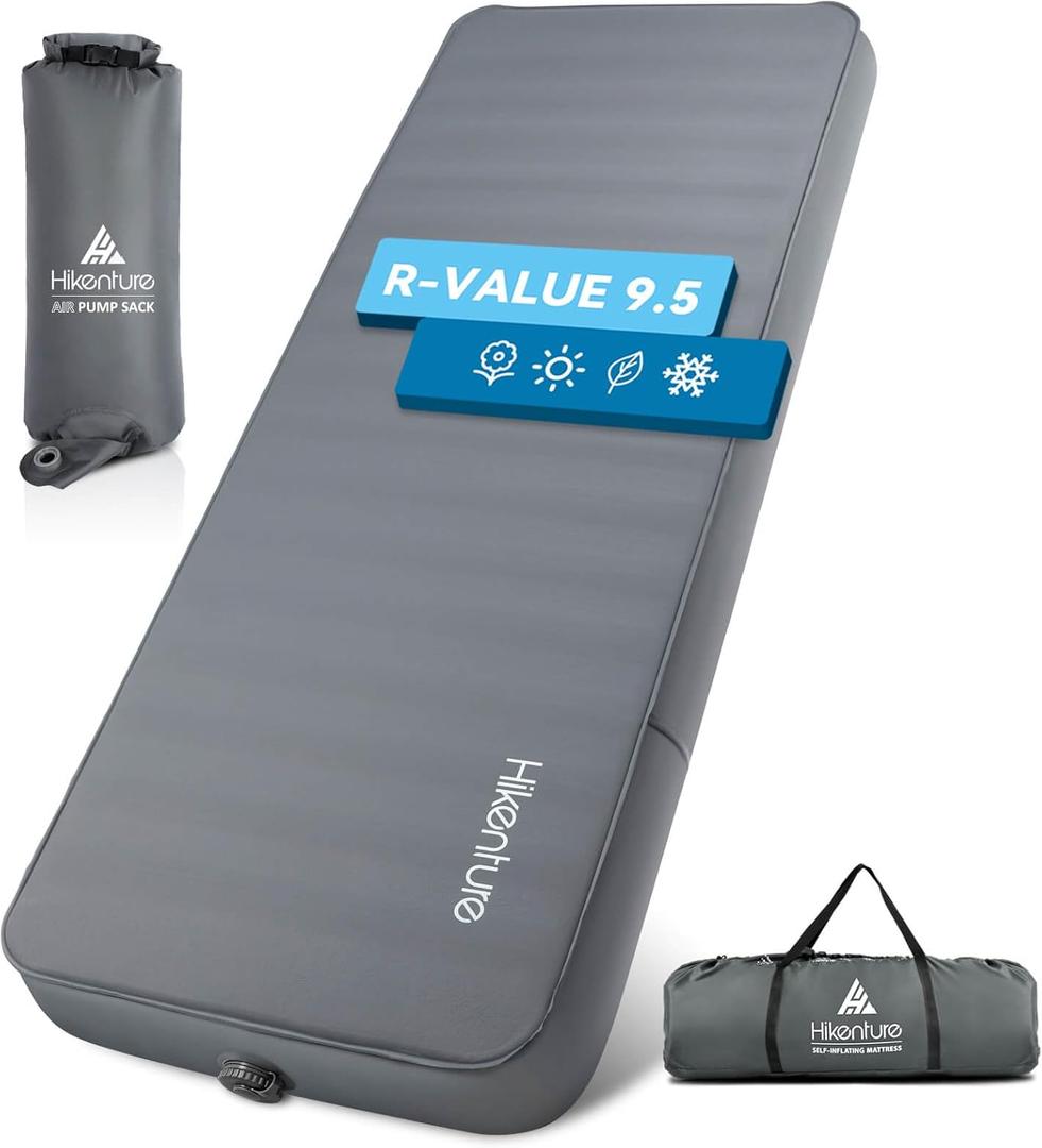 Hikenture 4 INCH Thick Self Inflating Sleeping Pad with 9.5 R Value, Comfort Plus Camping Mattress with Pump Sack, Inflatable Foam Insulated Camping Pad, Portable Camping Mat for 4-Season (Single (80"28"))