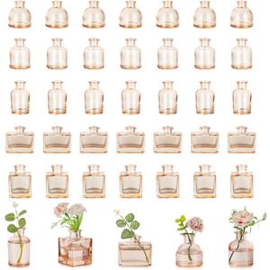 Hewory Small Glass Bud Vases for Centerpieces 40pcs Amber Sturdy Cute Flower Vases Bulk, Mini Bottle Vase for Wedding Home Decor Birthday Party Events Mother's Day Bridal Shower Gifts Table Decor