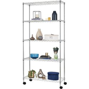 BestOffice | 5-Tier Wire Storage Shelves with Wheels | 14x30x60 | Chrome | Adjustable Racks | Heavy-Duty Metal Shelf, Holds Upto 220 lbs | No-Tool Assembly | Ideal for Home & Garage Shelving