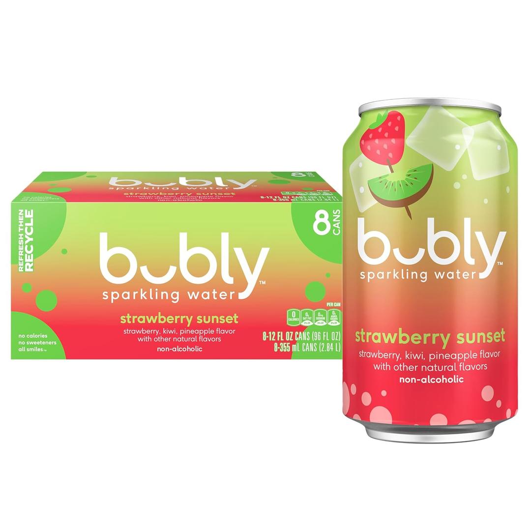 2 x bubly Sparkling Water, Strawberry Sunset, Zero Sugar & Zero Calories, 12 Fl Oz Cans (Pack of 8) (EXP 08/03/26)
