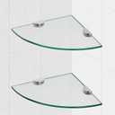Glass Corner Shower Shelves, Tempered Floating Glass Shelves Wall Mount, Shower Caddy Organizer, Bathroom Corner Shelf with Zinc Alloy Brackets for Bathroom, Kitchen, Living Room, 9.8" x 9.8", 2 Pack