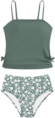 Girls Tankini Swimsuits Two Piece Bathing Suit Drawstring Swimwear Set for Girls 15-16 Years