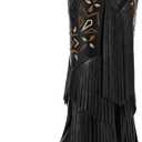 Cowboy Boots for Women - Fringe Knee High Cowgirl Boots with Classic Embroidery, Pointed Toe Pull on Retro Design, Perfect for Western Parties, Weddings and Events (Black) Size: 8.5