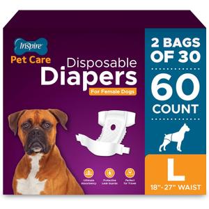 Inspire Pet Care Dog Diapers Female Dogs | Bulk Value Doggie Incontinence, Accidents, for Heat, Pee or Period and Housebreaking (Large (60 Count))
