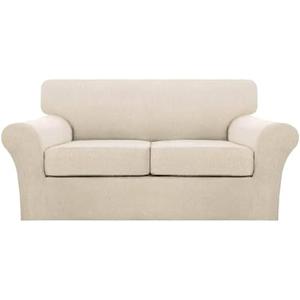 Turquoize 3 Piece Sofa Covers for 2 Cushion Couch Sofa Slipcover Soft Couch Cover for Dogs-Washable Sofa Furniture Covers with 2 Individual Cushion Covers (2 Cushion Sofa,Biscotti Beige)