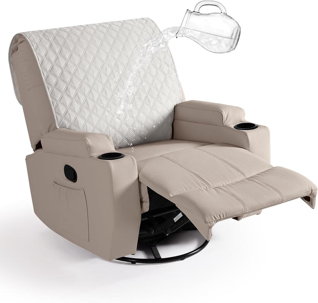 Ruaozz 100% Waterproof Recliner Chair Covers, Upgraded Non Slip Recliner Backrest Cover, Washable Recliner Covers for Reclining Chair with Straps, Headrest Covers for Recliner Chair, Beige (Backest-28")