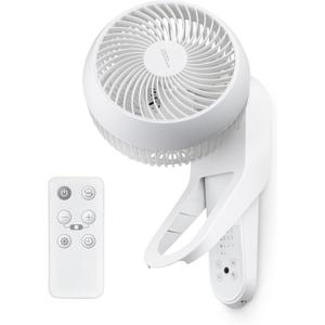 IRIS USA WOOZOO Air Circulator Wall Mount Fan with Remote, 360° Oscillation, 3 Speeds, 414 sqft Coverage, Quiet 30dB Motor, Adjustable Tilt, for Bedroom, Living Room, Office, Dorm, White