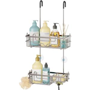 Consumest Over the Door Shower Caddy - 2-Tier Hanging Shower Organizer with Soap Holder, Rustproof Bathroom Storage and Organizer Rack for Shampoo, Towels, and Toiletries, Sand Nickel