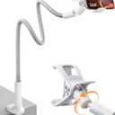 SAIJI Gooseneck Phone Stand for Bed, Lazy Bracket Cell Phone Holder Long Arm Clip Clamp Mount for Filming, Compatible with 4-7'' Mobile Cell Phone Stand Document Camera Nintendo Switch(Grey) (Upgraded Rotatable-Ball Clamp, Gray)