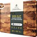 Large End Grain Cutting Board for Kitchen with Non-slip Feet, Acacia Wood, 20"L x 15"W