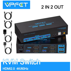 HDMI KVM Switch 2 Monitors 2 Computers 4K@60Hz USB 3.0 Dual Monitor KVM Switch 2 Ports for 2 PC Share 2 Screens and 4 USB Devices for Keybord Mouse Printer with Desktop Controller