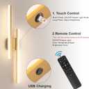 Modern Battery Operated Wall Sconce Set of Two,Gold Wall Light with Remote,Rechargeable LED Wall Lamp Indoor for Bathroom Living Room Bedroom Corridor