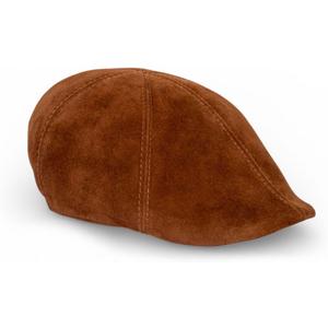 Mens Genuine Suede Ivy Hat Classic 6 Panel Flat Cap, Premium Soft Suede Newsboy Cap (Brown)