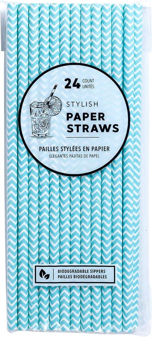 Jacent Stylish Biodegradable Paper Straws, 24 Count per Package, Blue, 1-Pack