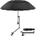 Patio Umbrellas UPF 50+ 360 Adjustable Shade Umbrella, Beach Umbrella with Universal Clamp, Beach Clamp on Umbrella, Suitable for Patio, Beach Chairs, Golf Carts, Wheelchairs, Carts, Bleachers, Camping and Fishing (Black 53/Type A)