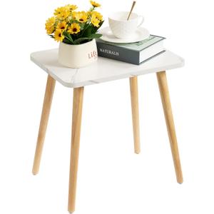 FORAOFUR Small End Table, Side Table Accent Table Living Room Bedroom Balcony Office, Modern Bedside Table Home Decor, Small Table for Small Spaces, Small Coffee Table, Easy Assembly, Marble White