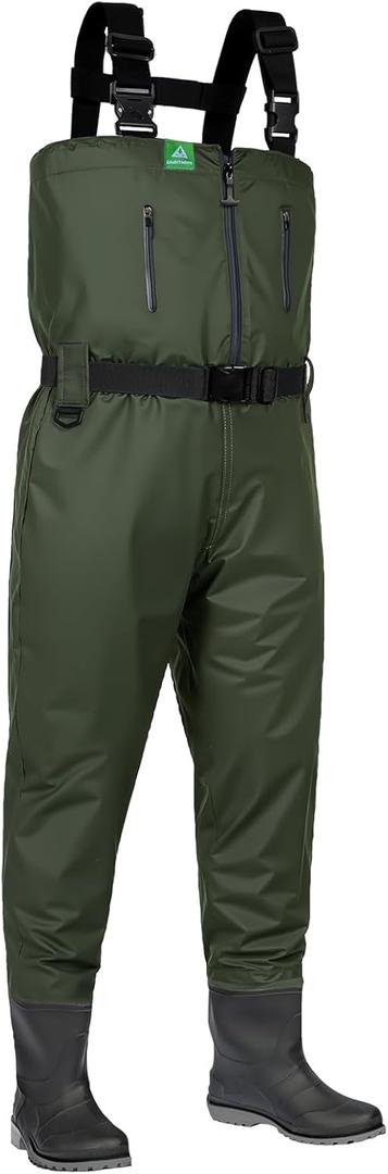 Ghosthorn Chest Waders for Men Women with Insulated Boots Nylon/PVC Waterproof Fishing Waders Bootfoot Duck Hunting Waders (M7/W9, Dark Green)