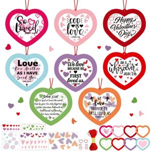 Frienda 48 Set Christian Valentines Crafts Religious Valentine's Day Craft Kit with Sticker DIY Christian Religious Hanging Ornament Make Your Own Sunday School Home Decor for Party Favors Activities