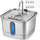 Stainless Steel Cat Water Fountain, 101oz/3L Automatic Pet Water Fountain, Dog Water Fountain with Replacement Filters for Cats, Small Dogs (8 Filters and 8 Sponges)