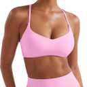 YEOREO Y Back Sports Bras for Women Padded Racerback Bra Paisely Light Impact Adjustable Straps Gym Workout Tops (Large, Bubblegum Pink)