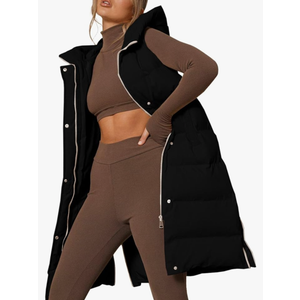 Inorin Womens Down Vest with Stand Collar Thick Hooded Sleeveless Long Coats Jacket L