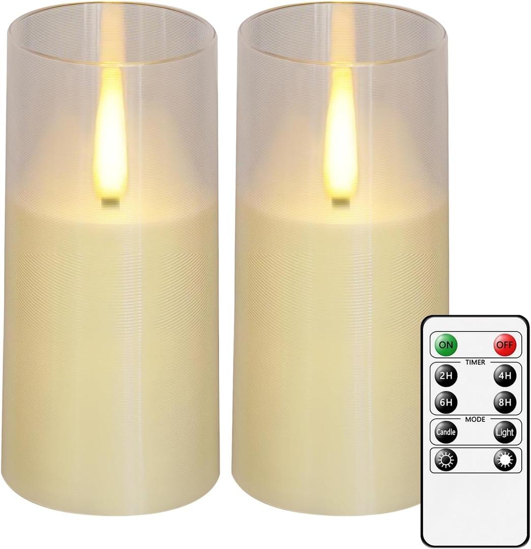 Flameless LED Candles, Upgraded Realistic Flickering Pillar Battery Operated Candles with Remote Timer, Acrylic Electric Set of 2 for Romantic Ambiance and Home DecorationIvory