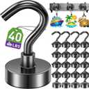 40 Pack Magnetic Hooks for 2026 Cruise Cabins Beach Vacation 30lbs+ Heavy Duty Magnet with Hook Metal Magnetic Hooks for Kitchen Fridge Grills Hanging Magnet Hooks for Classroom Locker Whiteboard (Black)