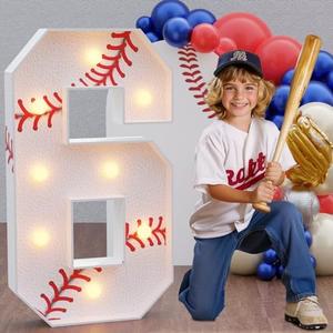 Marquee Numbers Baseball Birthday Decorations: 3ft Large Party Decor Boy 6th 16th Big Light Up Cardboard Number 6