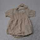 ZAXARRA Infant Baby Girl Plaid Romper Baby Pleated Romper Ruffle Festival Bodysuit Spring Summer Clothes with Headband (12-18 Months, Khaki)