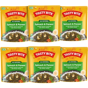 Tasty Bite Kashmir Spinach, Ready to Eat, 10 Ounce, Pack of 6, Microwavable Entrée in Light Curry Sauce, Vegetarian, EXP: Jun/30/2027