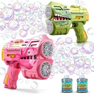 Jasny 2 Pack Rechargeable Dino Bubble Guns for Kids, LED Light Up Bubbles Machine Blower for Toddlers, Summer Wedding Toys Gift (No Bubble Solution)