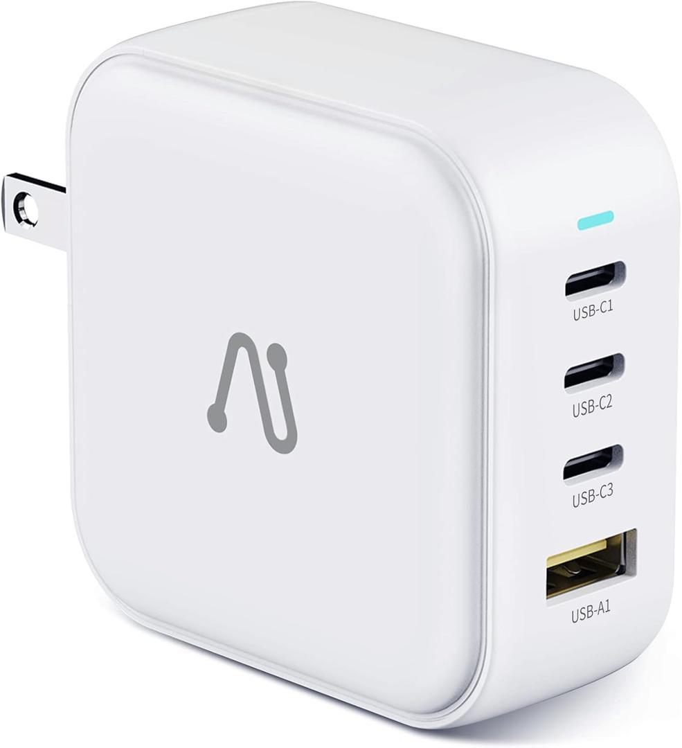 100W GaN Wall Charger, 4-Ports PD 100W Max Fast USB C Charging Adapter, Foldable Compact Charger Block Compatible with MacBook Pro Air, iPad Pro, iPhone 14,Galaxy S9 and More (White)