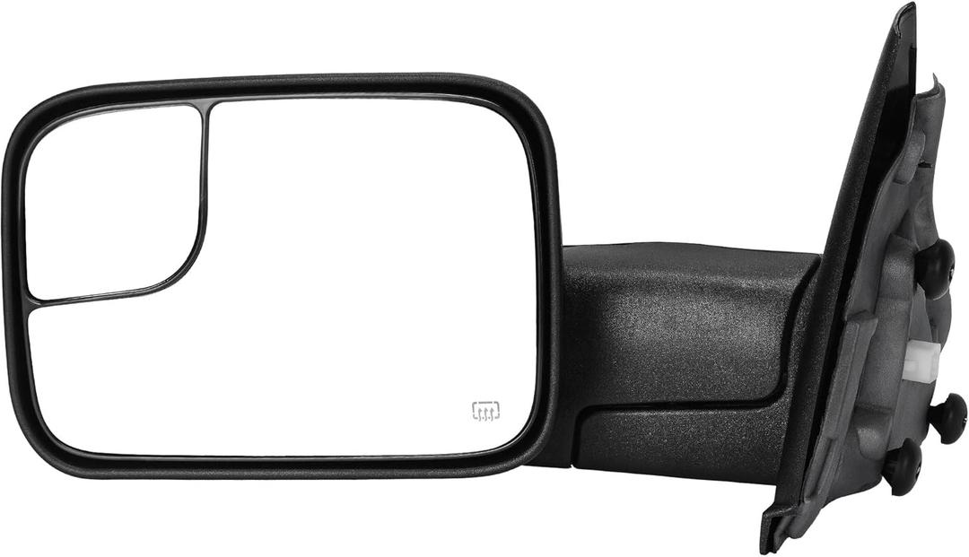 AUTOSAVER88 Left Driver Side Towing Mirror Compatible with 2002-2008 Dodge Ram 1500, 2003-2009 Ram 2500 3500, Power Heated, Adjustable, Manual Folding Flip-up Door Mirror, Black Housing