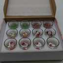 12-Pack Christmas Glass Votive Candles - Festive Decor Set with Santa, Snowman, Pinecone, Cedar, Elk and House Designs - Good for Xmas Holiday Decorations, Parties and Gifts (White Green Red)