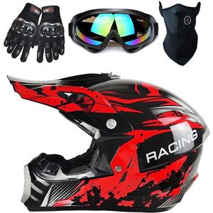 Youth Kids Dirt Bike Helmet, Motocross Off Road Motorcycle ATV UTV Street Bike Casque Casco Combo Gloves Goggles Mask (4Pcs Set), DOT Approved (Large, Red Camo)