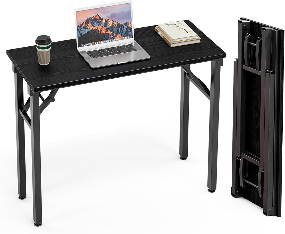TEMI Small Computer Desk Folding Table - 35.8" Foldable Office Desk, No Assembly, Perfect for Small Spaces in Bedroom, or Apartment, Portable Mini Desk or Study Table Compact Design, Dark Oak