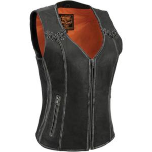 Milwaukee Leather MLL4526 Women's Distress Grey Leather Motorcycle Rider Vest- Stretch Side Panel W/Lacing Detail (XX-Large)