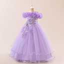 Flower Girl Dresses Lace Embroidery Off The Shoulder Tulle Dress Communion Pageant Wedding Dance Gown (Purple)
