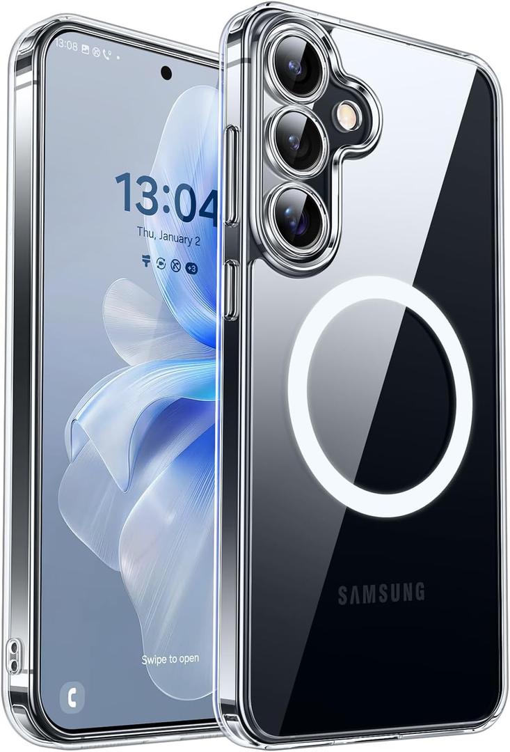 CANSHN Designed for Samsung Galaxy S25 Plus Case (2025) [Full Camera Protection] [Compatible with Magsafe], Crystal Clear