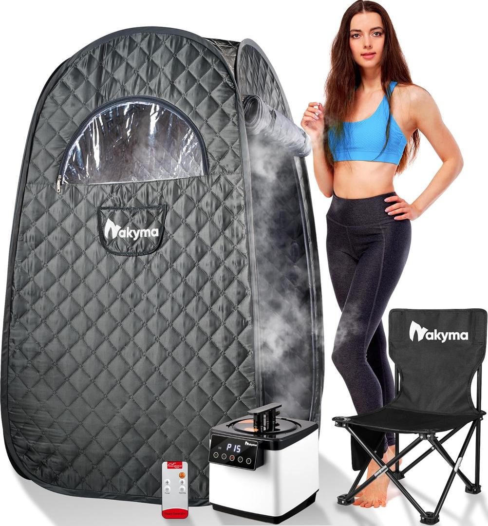 Portable Steam Sauna, Personal Sauna for Home Spa, Sauna Tent Sauna Box with Steamer 2.6L 1000W Steam Generator, 60 Minute Timer with Remote Control, Folding Chair, 15 Levels (Grey) (Gray)