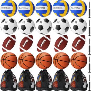 Jenaai Sport Balls Set Official Size Basketball Football Volleyball Soccer Ball with Equipment Bags and Pumps Kit for Youth Adult Indoor Outdoor Sports Gift