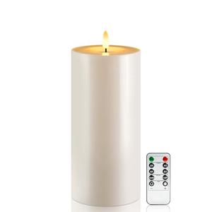 Raycare 4'' X 10'' Large Waterproof Outdoor Flameless Candle, Battery Operated LED Candles with Remote Control and Timer, Electric Fake Plastic Pillar Candles, Ivory